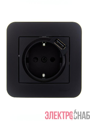 Розетка 1-м СП ASTI 16А IP20 с заземл. с заряд. устройством USB в сборе черн. бархат. LEZARD 7081-4242-181