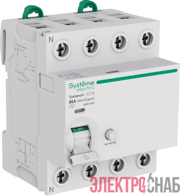 Выключатель дифференциального тока 4п 80А 100мА тип AC Systeme9 400В SE S9R13480