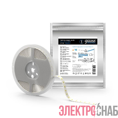 Лента светодиодная Elementary 2835/120-SMD 9.6Вт/м 6500К холод. бел. IP20 340лм/м 12В 8мм (уп.5м) GAUSS 355000310