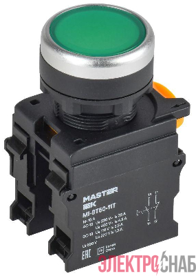Кнопка d22мм 1НО+1НЗ MASTER с фиксацией зел. IEK MI-BT60-11T-3-21-K06