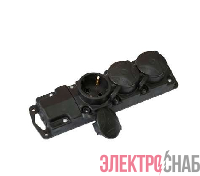 Колодка 3-м 16А IP44 250В с заземл. каучук черн. Bylectrica Р16-381