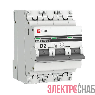 Выключатель автоматический модульный 3п D 2А 4.5кА ВА 47-63 PROxima EKF mcb4763-3-02D-pro