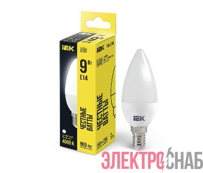 Лампа светодиодная 9Вт C35 свеча 4000К нейтр. бел. E14 230В IEK LLE-C35-9-230-40-E14