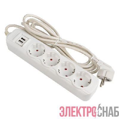 Удлинитель 4х2м 16А IP20 Эксперт 3.5кВт 2хUSB 2.1А ПВС 3х1 PROxima EKF UBA16-2USB-4-02i