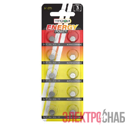 Элемент питания алкалиновый "таблетка" LR66/LR626/G4/377 (блист.10шт) Трофи C0034940