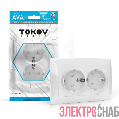 Розетка 2-м СП AVA 16А IP20 с заземл. защ. шторки в сборе бел. TOKOV ELECTRIC TKL-AV-R2FZSF-C01