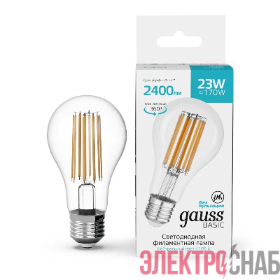 Лампа светодиодная филаментная Basic Filament А70 23Вт 4100К Е27 2400лм GAUSS 40712232