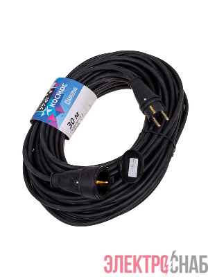 Удлинитель-шнур 1х30м 16А IP44 250В 4кВт черн. каучук КГ 3х2.5 УХз16 Россия КОСМОС YSHKsm30m-1g(16A)KG
