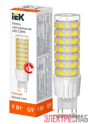Лампа светодиодная CORN 9Вт капсула 3000К G9 230В керамика IEK LLE-CORN-9-230-30-G9