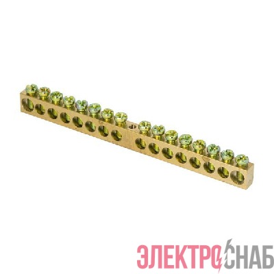 Шина PEN "ноль-земля" 8х12 16 отвер. латунь крепеж по центру PROxima EKF sn0-125-16-c