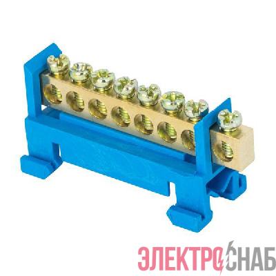 Шина нулевая N 6х9 8 отверстий синий изолятор тип "Стойка" на DIN-рейку латунь PROxima EKF sn0-63-8-sb