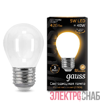 Лампа светодиодная Black Filament Шар E27 5Вт 2700К OPAL Gauss 105202105