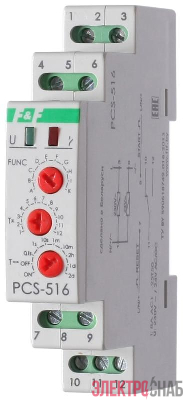 Реле времени PCS-516 8А 230В 1 перекл. IP20 многофункц. вход: START/RESET монтаж на DIN-рейке (аналог РВО-1М) F&F EA02.001.013