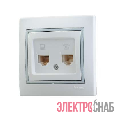 Розетка компьютерная + телефонная 2-м СП Mira RJ45 + RJ11 IP20 с сер. вставкой бел. LEZARD 701-0215-143