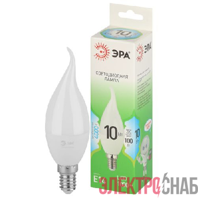 Лампа светодиодная GREEN LINE BXS-10W-840-E14 GL 10Вт свеча на ветру 4000К яркий свет бел. E14 Эра Б0067099