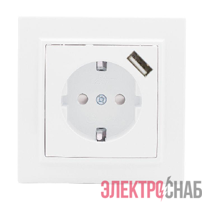 Розетка 1-м СП Минск 16А IP20 с заземл. защ. шторки с заряд. устройством USB 1А бел. EKF ERR16-028-100-USB