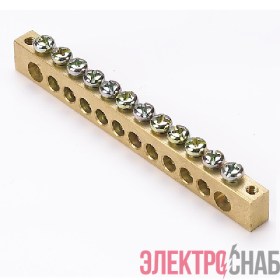 Шина PEN "ноль-земля" 8х12 12 отвер. латунь крепеж по краям PROxima EKF sn0-125-12-k
