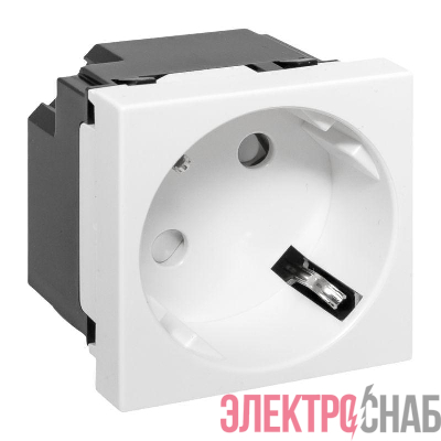 Розетка 45х45 45град. с заземл. быстрозажимные клеммы бел. EKF E2MR16-028-10-45-SL