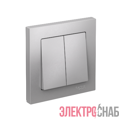Выключатель 2-кл. СП AtlasDesign 10А IP20 (сх. 5) 10AX в сборе алюм. SE ATN000352