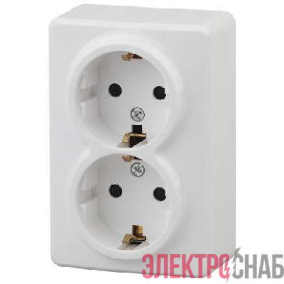Розетка 2-м ОП Эра Эксперт 11-2205-01 16А IP20 16AX 250В 2х2P+E Schuko бел. Эра Б0020691