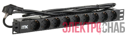 Блок розеток 9 мест PDU (немец. станд.) DIN49440 ПВХ профиль 1U шнур 2м; вилка DIN 49441 (немец. станд.); черн. ITK PH22-9D1-P