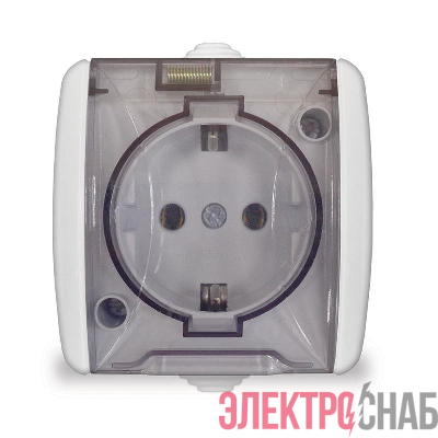 Розетка 1-м ОП Клио 16А IP54 с заземл. с прозр. крышкой бел. UNIVersal К2229