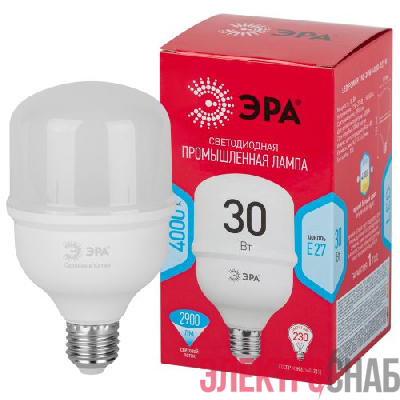 Лампа светодиодная высокомощная RED LINE LED POWER T80-30W-4000-E27 R 30Вт Т80 колокол 4000 К нейтр. бел. E27 2900лм Эра Б0063849