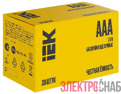 Элемент питания алкалиновый AAA/LR03 Alkaline бокс (уп.28шт) IEK ABT-LR03-OP-B28