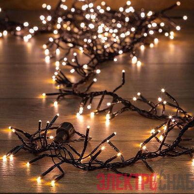 Гирлянда светодиодная "Кластер LED" 3м 288LED тепл. бел. 14Вт IP20 провод ПВХ темн. зел. Neon-Night 303-626