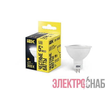 Лампа светодиодная MR16 5Вт 3000К тепл. бел. GU5.3 450лм 230-240В IEK LLE-MR16-5-230-30-GU5