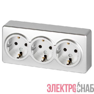 Розетка 3-м ОП Эксперт 11-2208-03 16А IP20 250В 3х2P+E Schuko с заземл. алюм. Эра Б0063010