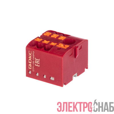 Блок распределительный зажим push-in 1 ввод 6кв.мм 6 точек подключения 25кв.мм красн. DKC DTP1-106-104SPUR