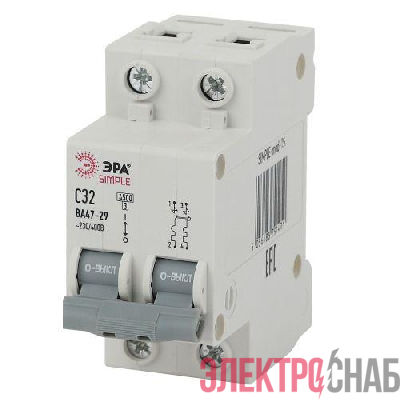 Выключатель автоматический модульный 2п C 32А 4.5кА ВА 47-29 SIMPLE-mod-15 ЭРА Б0039232