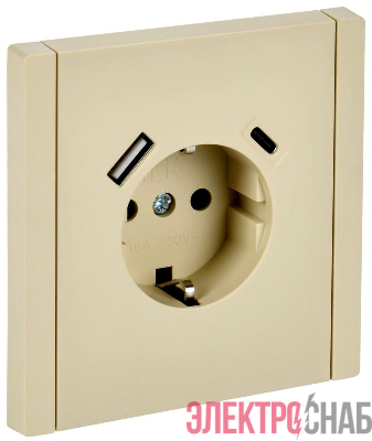Розетка FORTE&PIANO FP447 16А USB A+C 18Вт с заземл. защ. шторки винт. крепл. ваниль IEK FP-R14-16-U22-018-K10