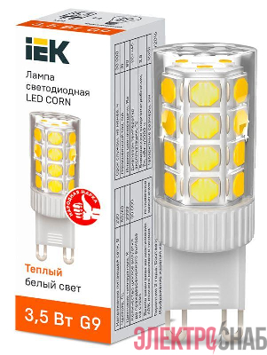Лампа светодиодная CORN 3.5Вт капсула 3000К G9 230В керамика IEK LLE-CORN-4-230-30-G9