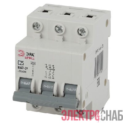 Выключатель автоматический модульный 3п C 25А 4.5кА ВА 47-29 SIMPLE-mod-23 ЭРА Б0039240