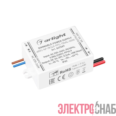 Блок питания ARPJ-SP-39260-PFC-TRIAC-MINI (10Вт 20-39В 260мА) IP65 пластик Arlight 047587