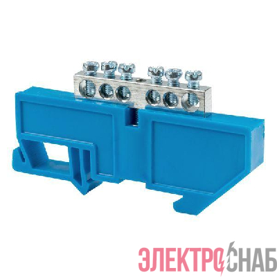 Шина нулевая N 6х9 6 отвер. цинк син. изолятор на DIN-рейку EKF sn1-63-06-d