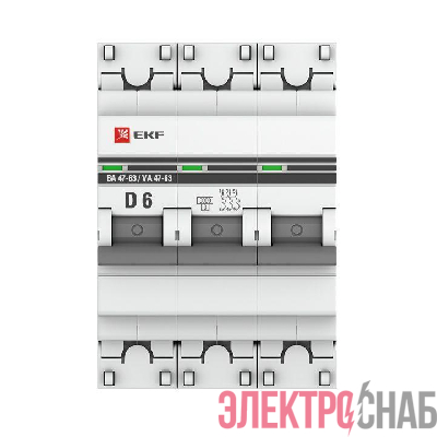 Выключатель автоматический модульный 3п D 6А 6кА ВА 47-63 PROxima EKF mcb4763-6-3-06D-pro