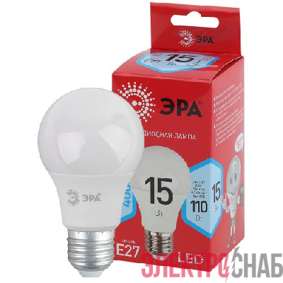 Лампа светодиодная RED LINE LED A60-15W-840-E27 R 15Вт A60 груша 4000К нейтр. бел. E27 Эра Б0046356