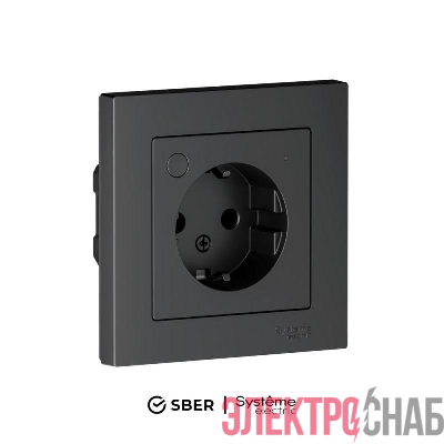Розетка AtlasDesign Smart 16А L+N с заземл. защ. шторки Zigbee механизм карбон SE ATN001045Z