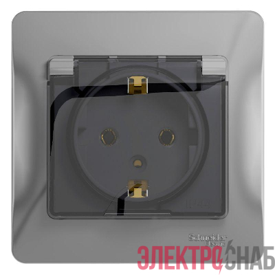 Розетка 1-м СП Glossa 16А IP20 с заземл. защ. шторки с крышкой в сборе алюм. SE GSL000346