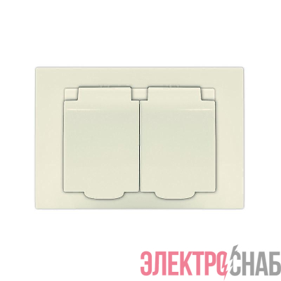 Розетка 2-м СП Афина 16А IP20 с заземл. c крышкой в сборе сл. кость (ivory) Universal A0031-I