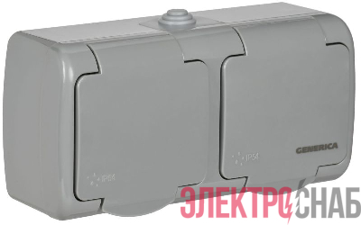 Розетка 2-м ОП AQUATIC РСш22-2-А 16А IP54 с заземл. с крышкой GENERICA ERA22-K03-16-54