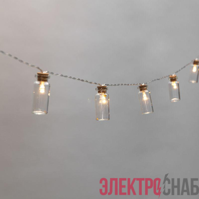 Гирлянда светодиодная "Баночки" 1.5м 10LED тепл. бел. 0.1Вт IP20 провод ПВХ прозр. элементы питания 2хAA (не в компл.) Neon-Night 303-096
