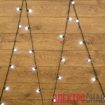 Гирлянда светодиодная "Шарики" 5м d25мм 25LED бел. 3.6Вт IP20 без контроллера провод ПВХ темн. зел. Neon-Night 303-555